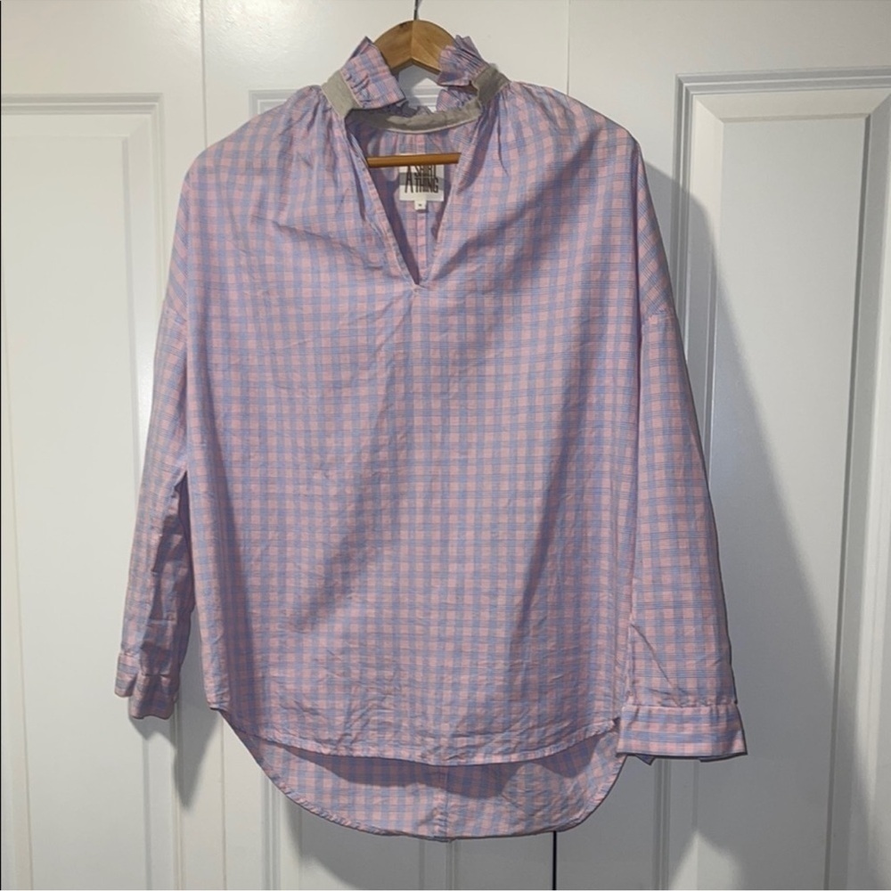 A SHIRT THING Penelope Pink Check blouse top medium - Picture 3 of 16